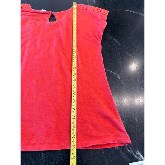 Lucky Brand coral BOHO eyelet insert tee SM 100% Cotton - Picture 9 of 9